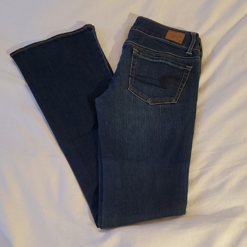 Like NEW American Eagle Outfitters Dark Blue Boot Cut Jeans, Size 2 Long